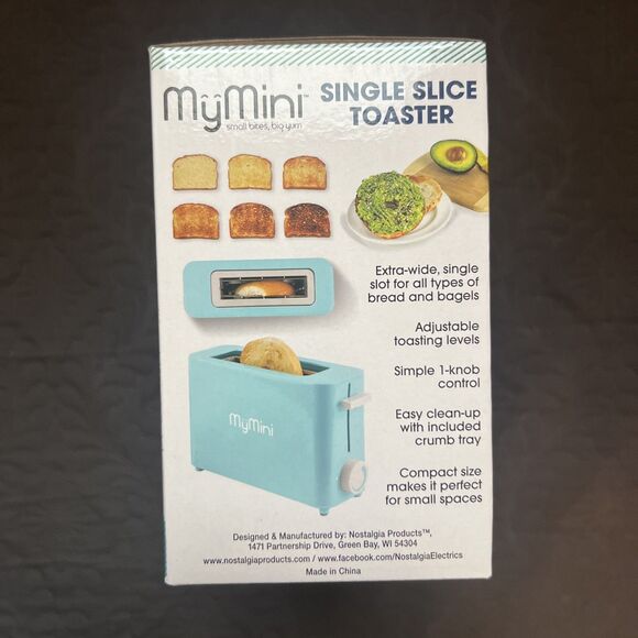 Nostalgia My Mini Wide Slot Single Slice Compact Toaster Dorm RV Hotel AQUA NIB - Picture 2 of 12